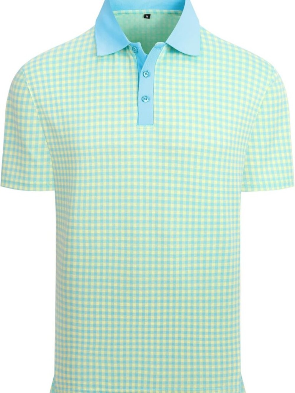 Men's Checkered Golf Polo Shirt with Contrast Rib Collar - Short Sleeve Style